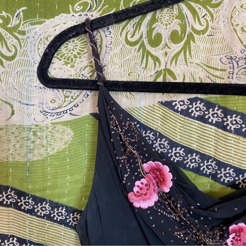 Y2K Xscape Black/ Pink Annabella Silk Beaded Floral Mermaid Maxi Slip Dress - Picture 8 of 16